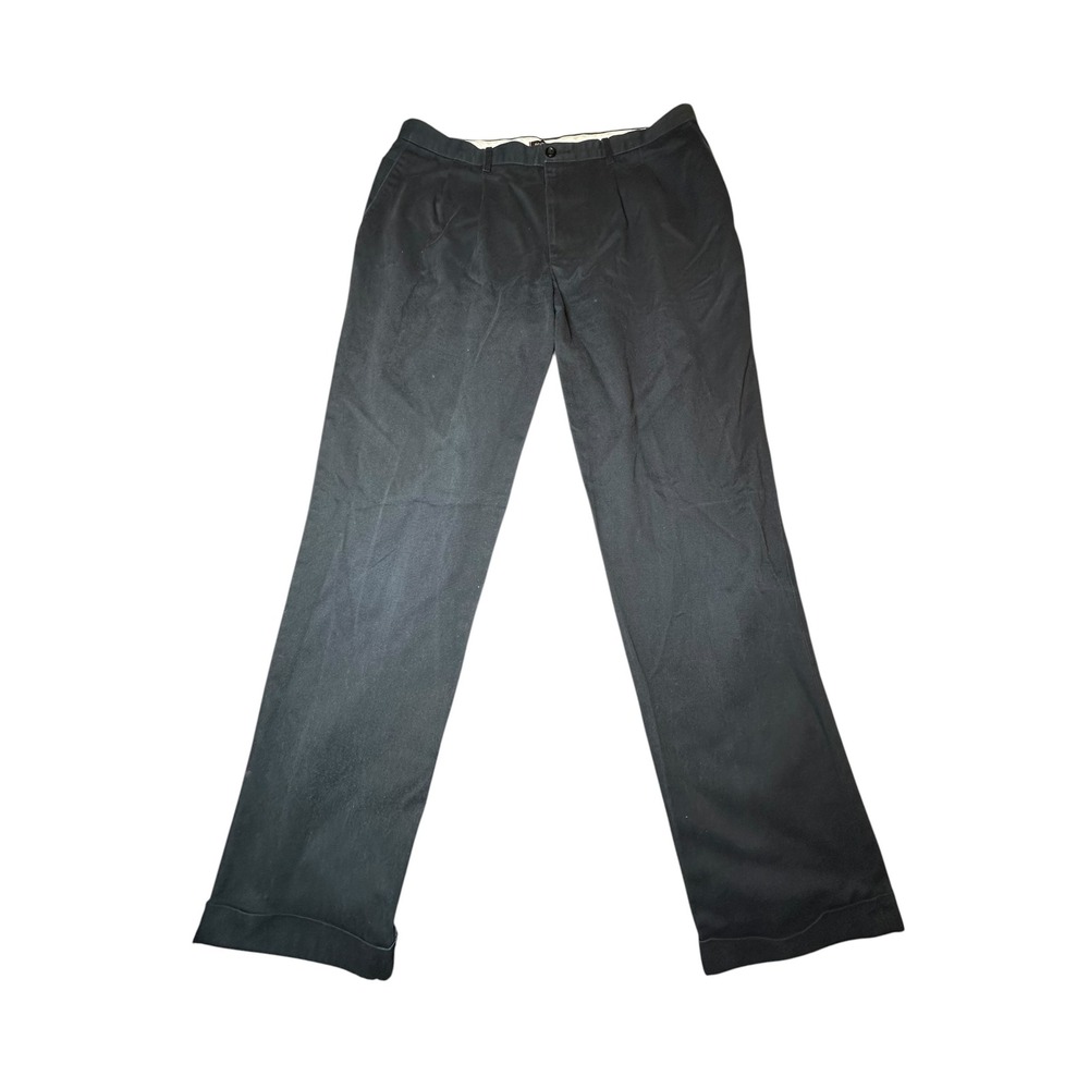 Dockers Mens Pleated Chinos Black 100% Cotton Straight Leg‎ Cuffed Pants 38x36